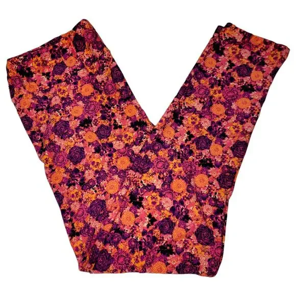 LuLaRoe TC Leggings Purple Orange Pink Floral Roses Fall Tall Curvy Buttery Soft - Picture 1 of 8